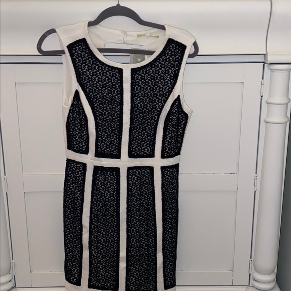 White dress with black box design